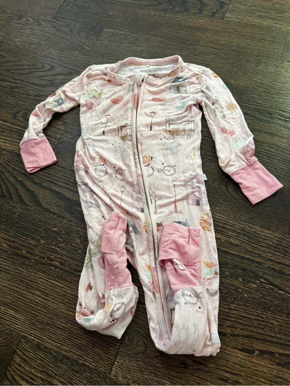 Posh Peanut Pink Printed Footed One-Piece Paris Print